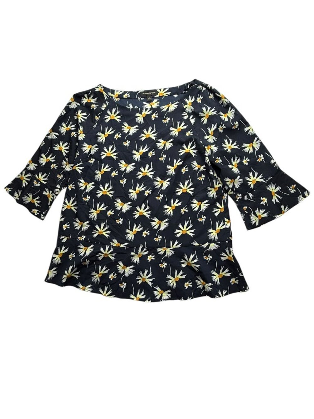 Banana Republic Blouse Black with White/Orange Flowers. Floral.  Size Women's L